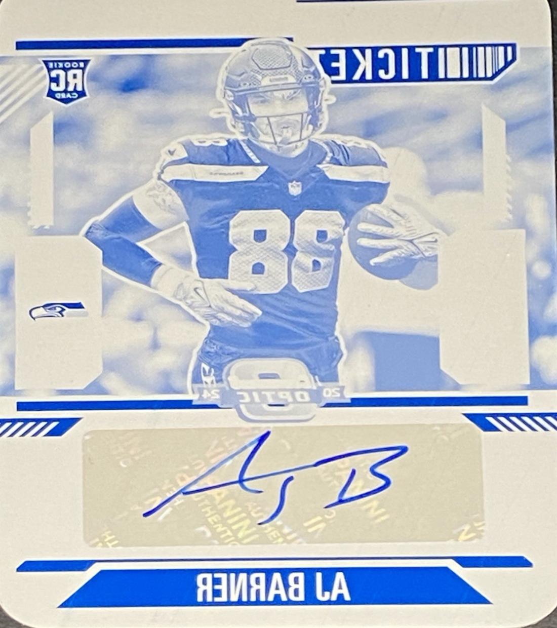 AJ Barner [Printing Plate Rookie Ticket Autograph Purple] #200