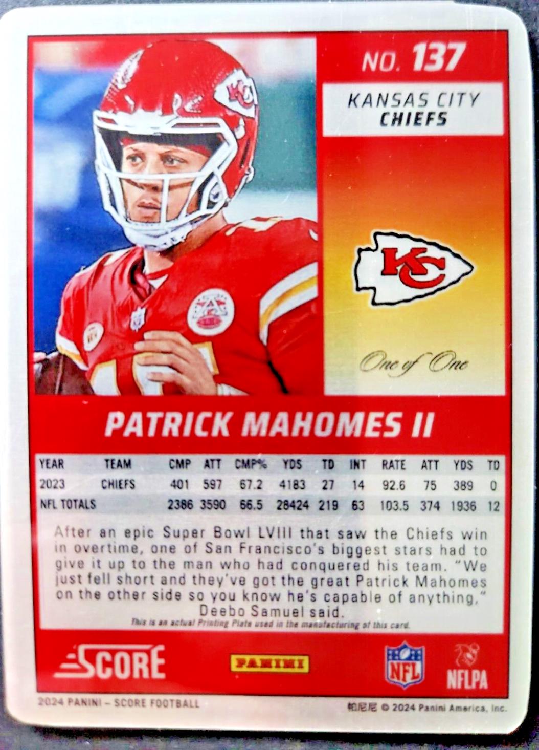 Patrick Mahomes II [Printing Plate] #137