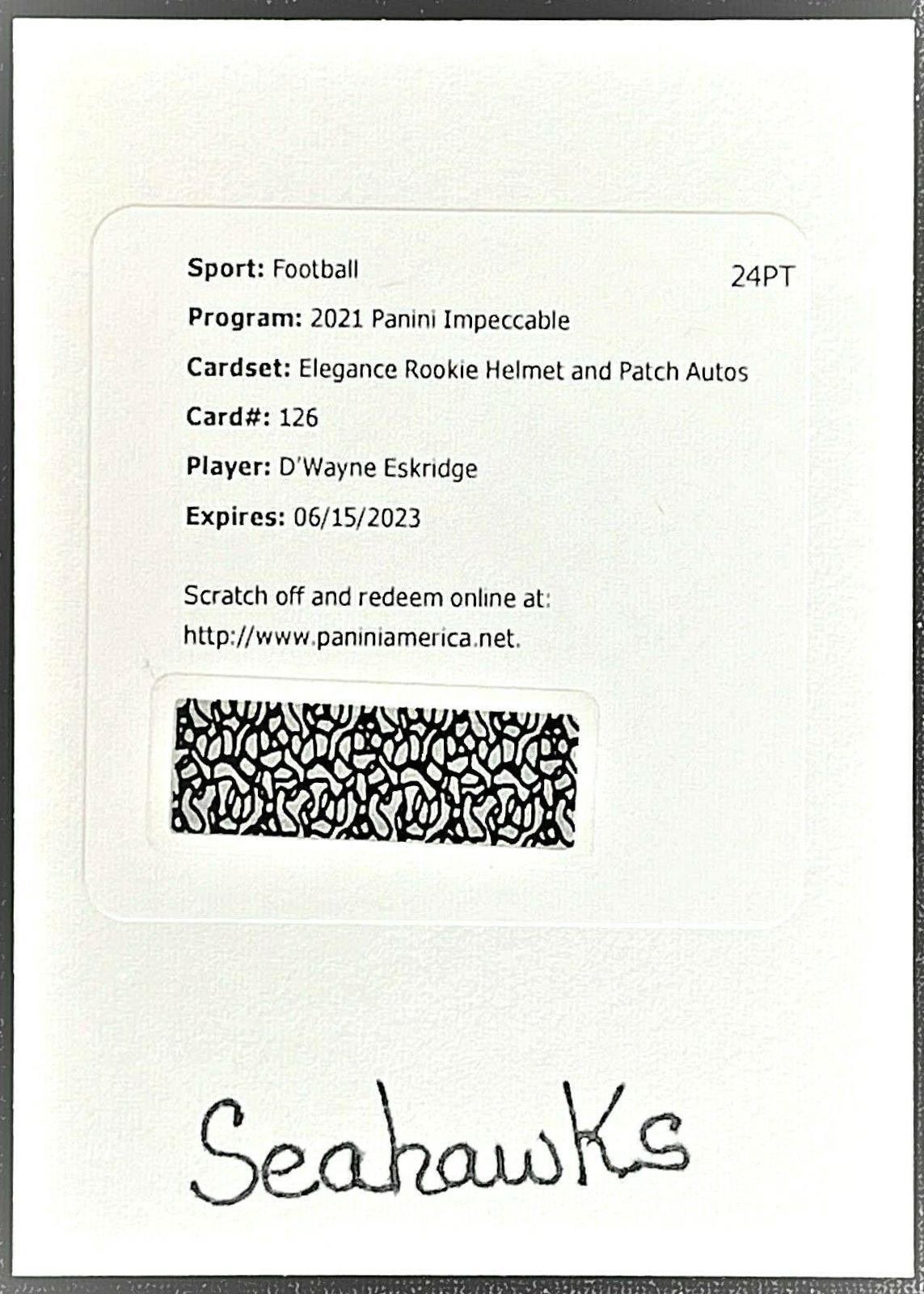 D'Wayne Eskridge [Helmet, Patch Autograph] #126