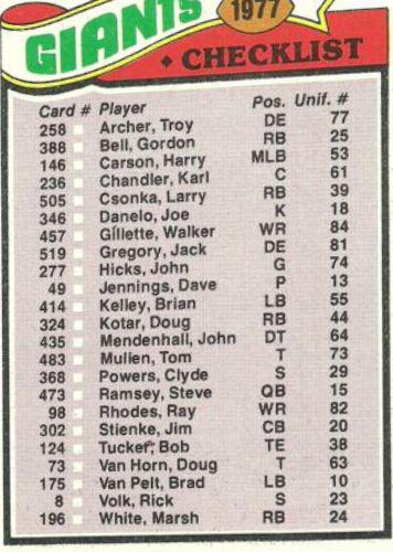 Giants Checklist #218
