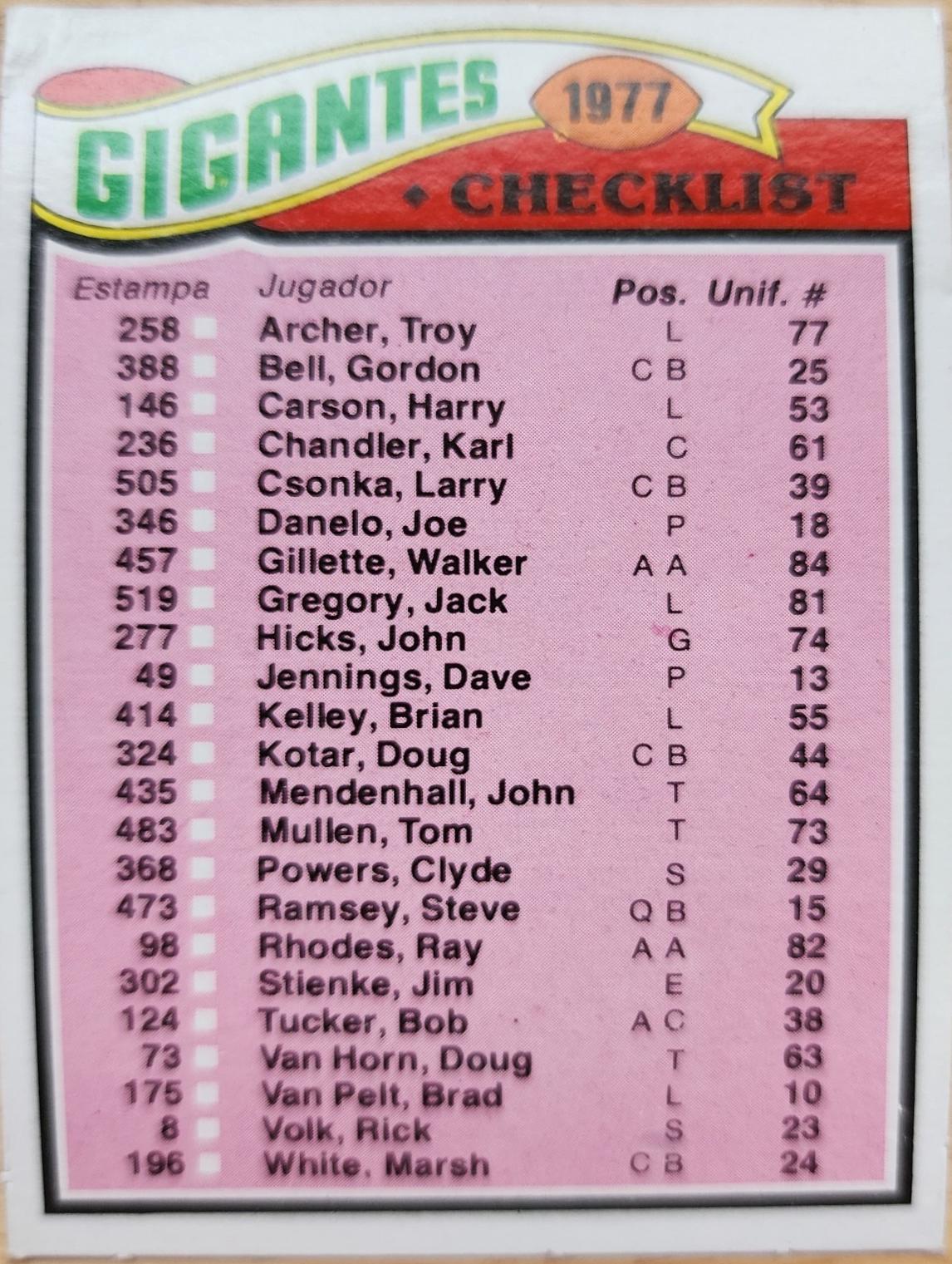 Giants Checklist #218