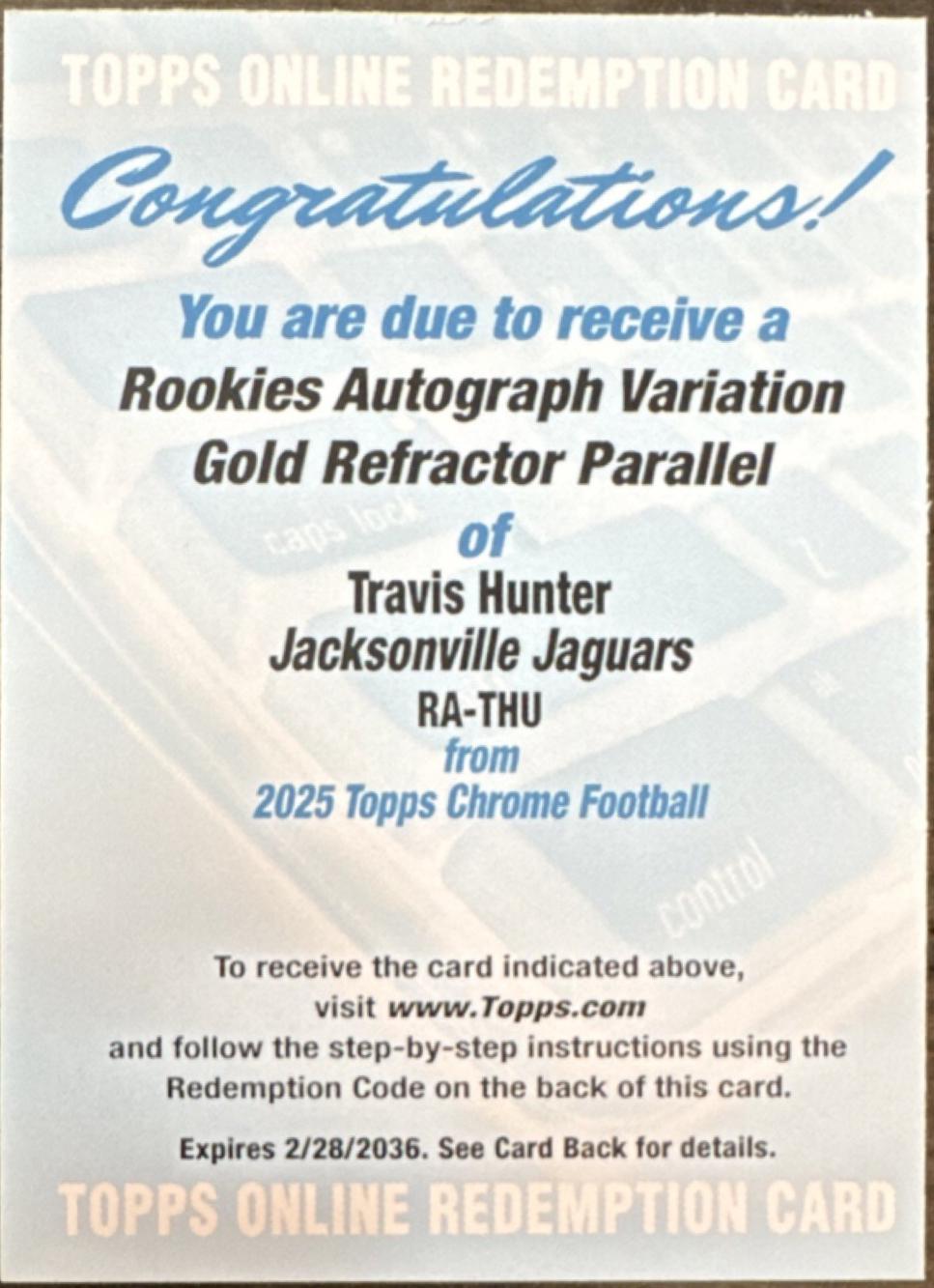 Travis Hunter [Gold Refractor] #RA-THU