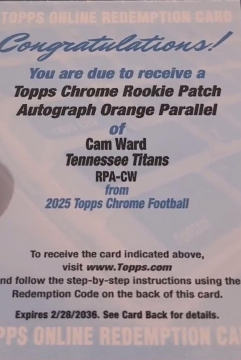 Cam Ward [Orange] #RPA-CW