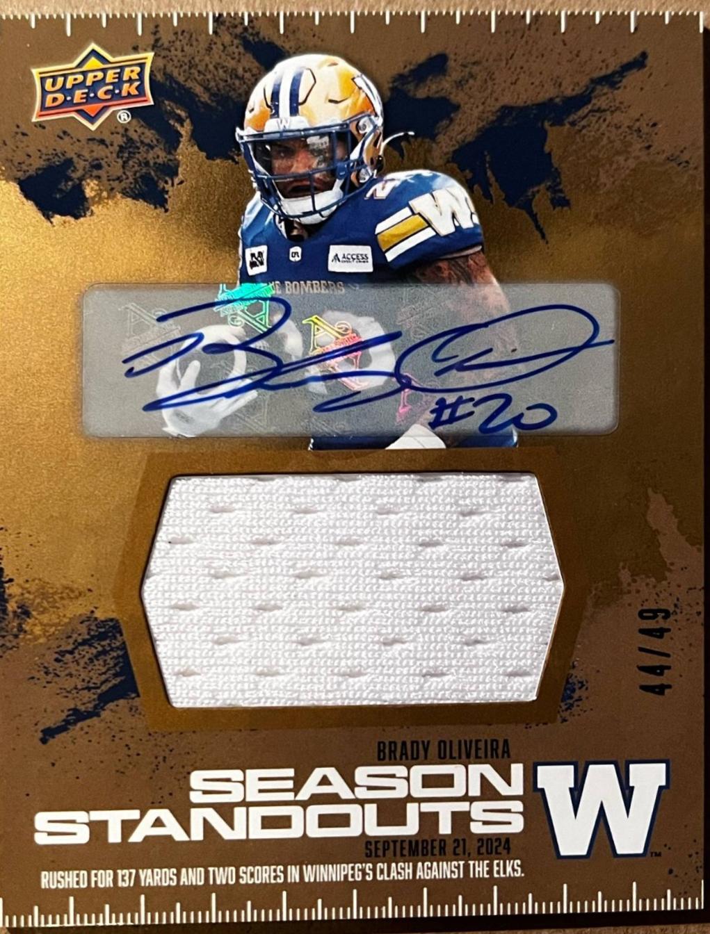 Brady Oliveira [Season Standouts Jersey Autograph] #99