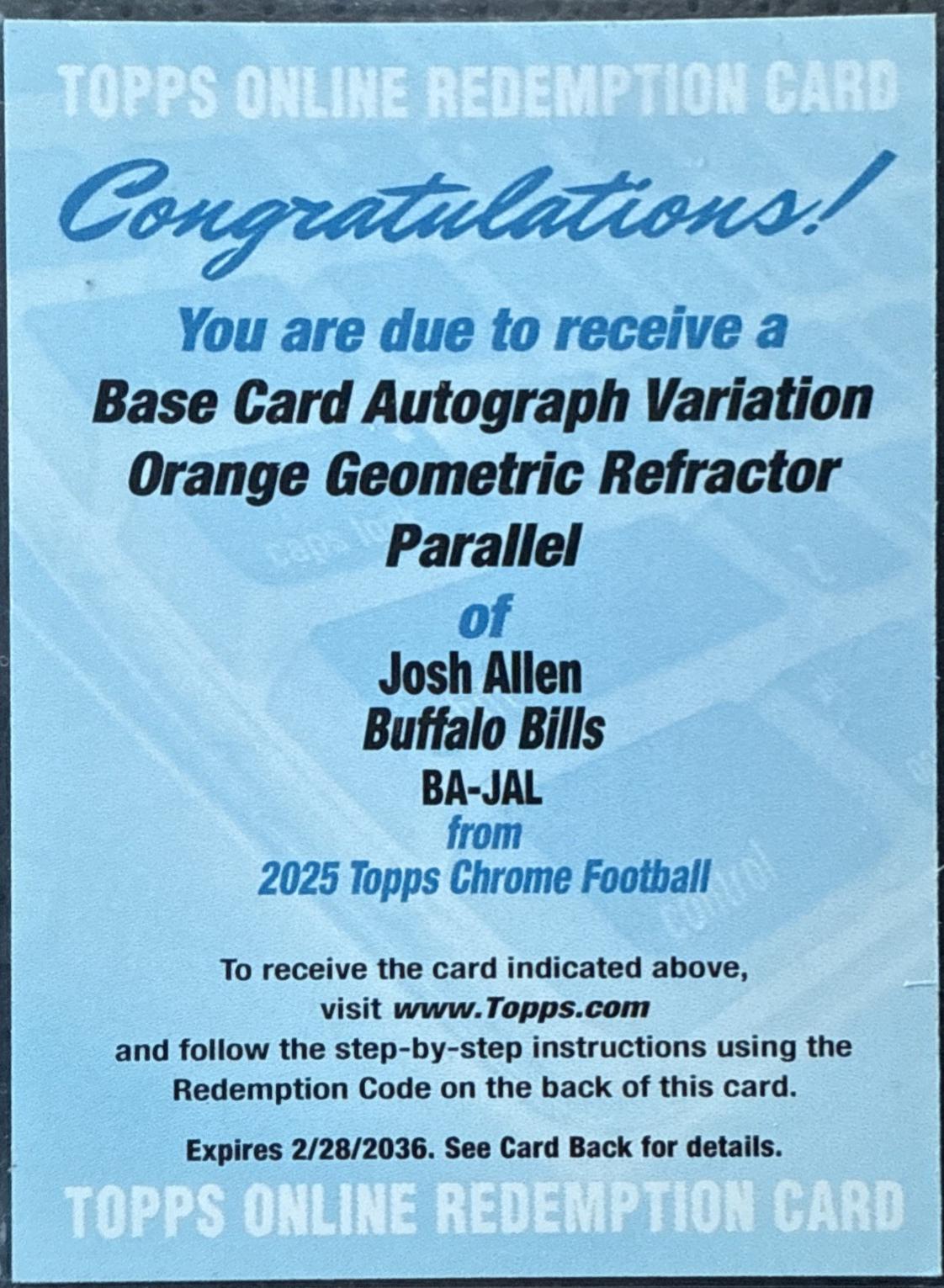 Josh Allen [Orange Refractor] #BA-JAL