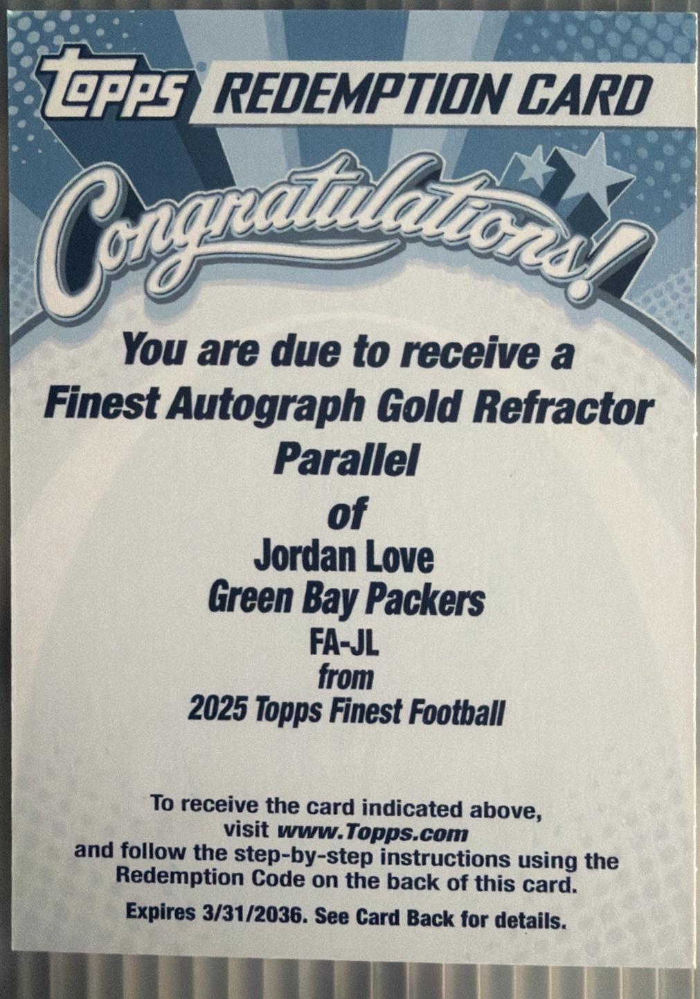 Jordan Love [Gold Refractor] #FA-JL