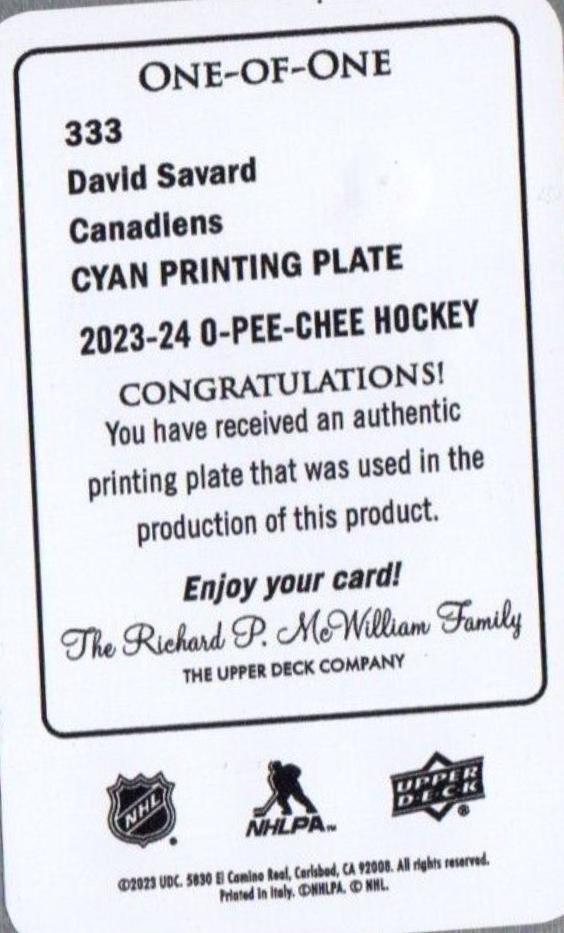 David Savard [Printing Plate] #333