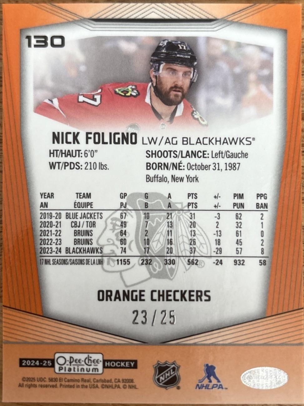 Nick Foligno [Orange Checkers] #130