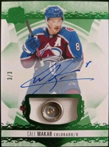 Cale Makar [Green Foil Button Autograph] #50