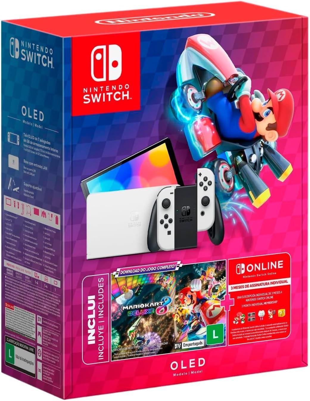 Nintendo Switch Oled White Bundle Mario Kart 8 + 3 Month Membership