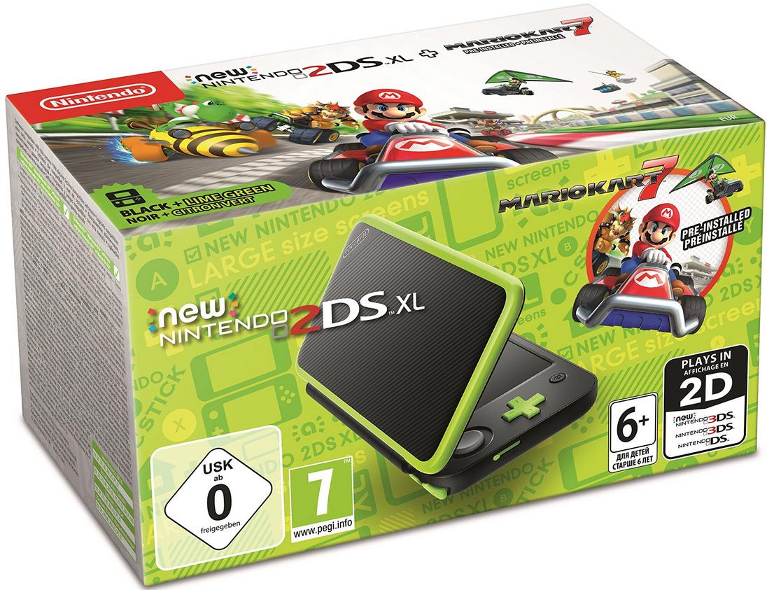 New Nintendo 2DS XL Black + Lime Green [Mario Kart 7 Pre-installed]