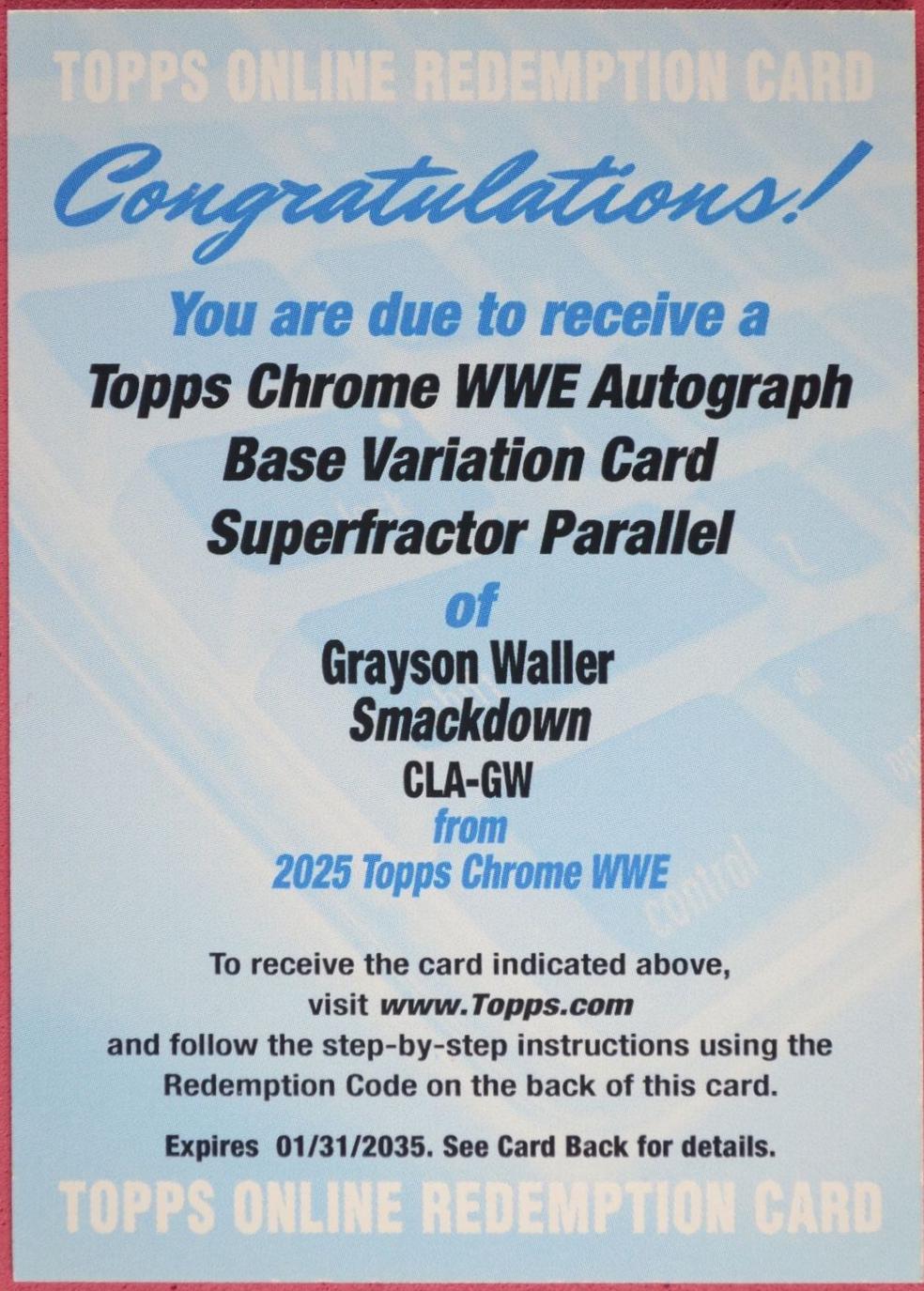 Grayson Waller [Superfractor] #CLA-GW